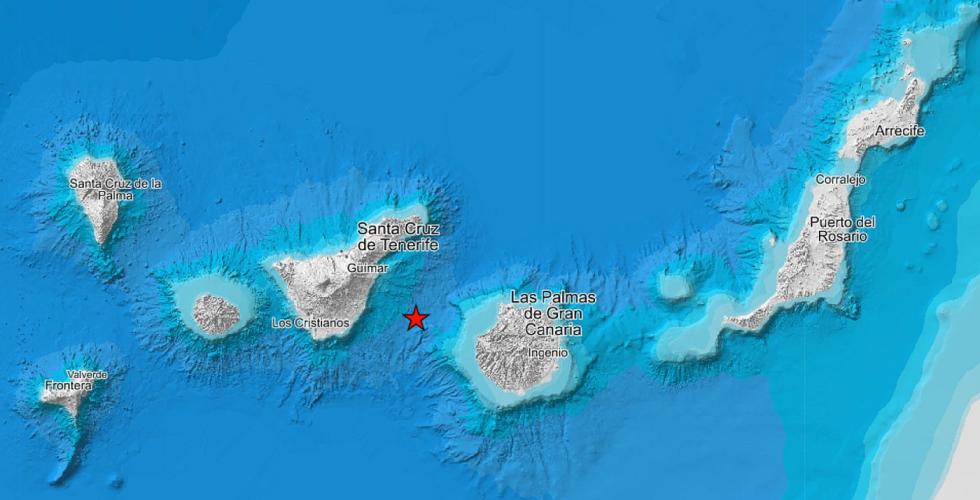 Jordskjelv mellom Gran Canaria og Tenerife.