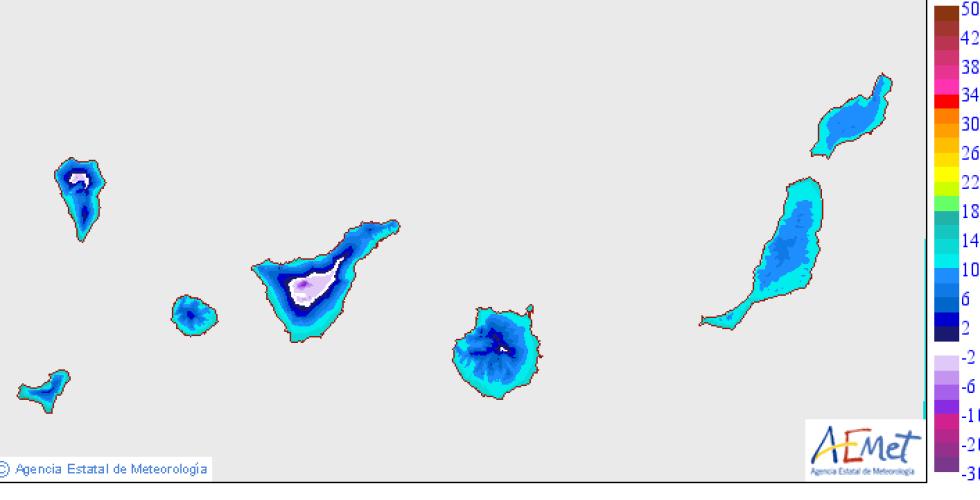  Det här är de minimitemperaturerna som Aemet på Kanarieöarna rapporterade om idag.